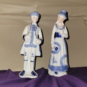 Vintage 1960s Blue and White Porcelain Figurines